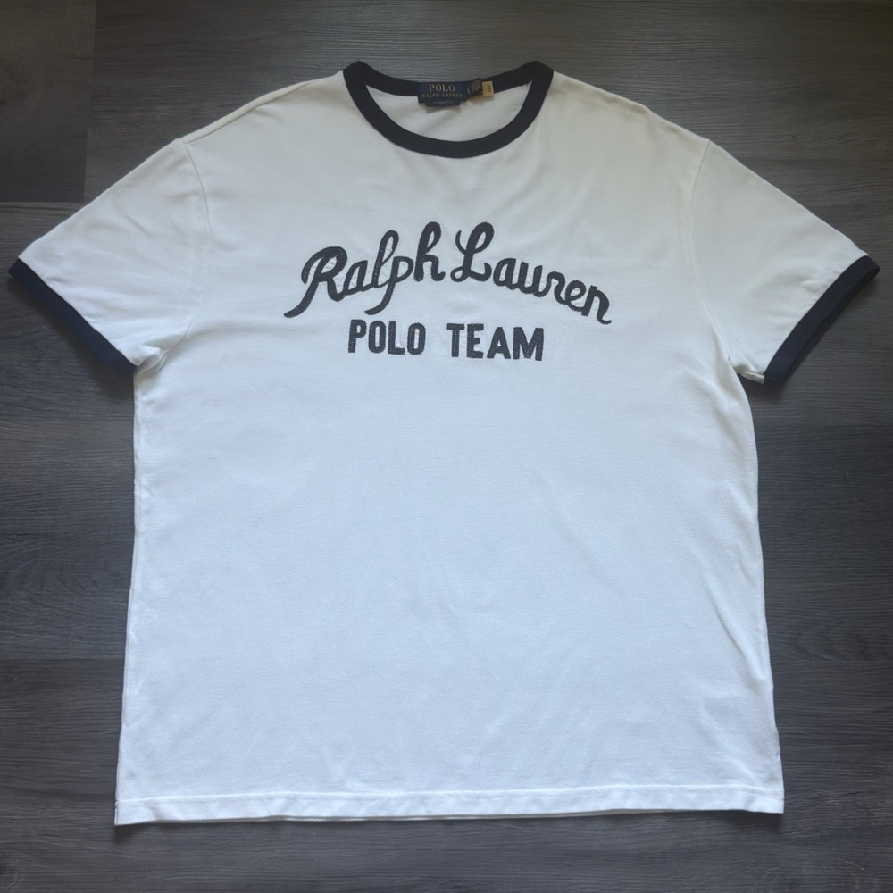 Polo Ralph Lauren Polo Team Ringer T-shirt Mens L White Classic Fit Jersey Mesh